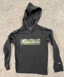 Youth Small Champion Sweatshirt Hoodie Black Camouflage Logo Lightweight - Picture 1 of 9