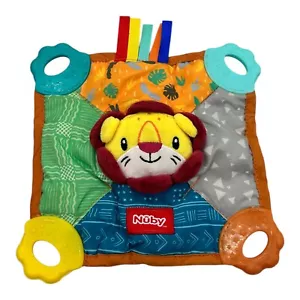 Nuby Comfort Teething Lion Head 7.5” Interactive Teether Squeaks Colorful Tags - Picture 1 of 9