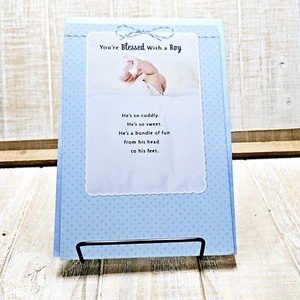 Hallmark Baby Grußkarte blau blau weiß gesegnet Glückwunsch - Bild 1 von 8