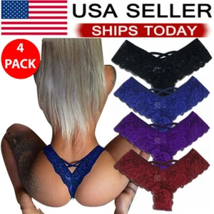 4 Pack Women Sexy Lace Underwear Lingerie Knickers Panties G-String Brief Thongs - Picture 1 of 15