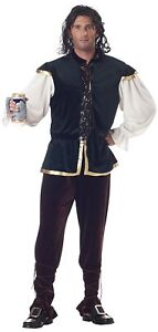 Renaissance/ Medieval Tavern Man Costume 2 Pc Gr & Br Velour Laced Pants & Shirt