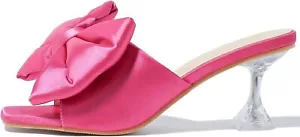Heiyom Women's Square Toe Low Stilettos Heels Mules Sandals Slip on Satin...  - Picture 1 of 48