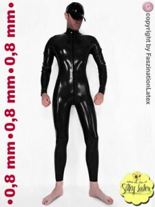 LATEX ANZUG - Ganzanzug - Catsuit CHLORIERT in 0,8 mm! - für IHN - SCHWARZ