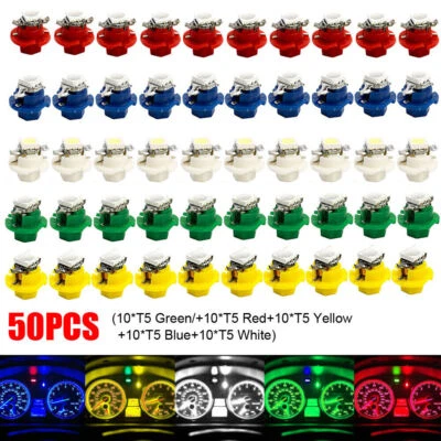 50X T5 B8.5D LED Car Instrument Panel Dash Light Bulbs Indicator Accessories RGB - Image 1 of 4