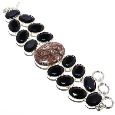 Pulsera de piel de leopardo jaspe - Tonopah, ónix negro diseño antiguo 7,99" TB3049-1 Foto 1 de 3