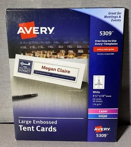 Avery große geprägte Zeltkarte weiß 3,5” x 11” Karten - 50 pro Box # 5309 - Bild 1 von 2