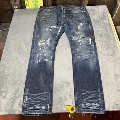 Pantalones de mezclilla ajustados rockeros desgastados ribete japonés Cult of Individuality talla 38x33 Foto 1 de 4