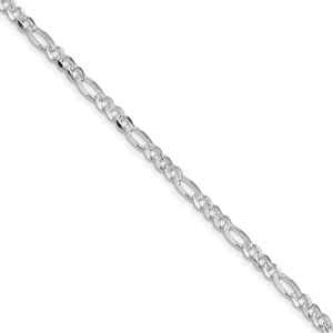 Flache Figarokette Sterlingsilber rhodiniert 4 mm Pav‚ - Bild 1 von 4