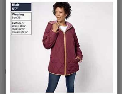 Susan Graver Reversible Quilted Woven & Plush Fleece Jacket Size M Cherry Orchid - Image 1 of 2