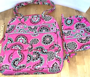 Vera Bradley Cupcakes rosa Reißverschluss Beuteltasche Schultertasche Fronttaschen mit Make-up nicht mehr produziert - Bild 1 von 8