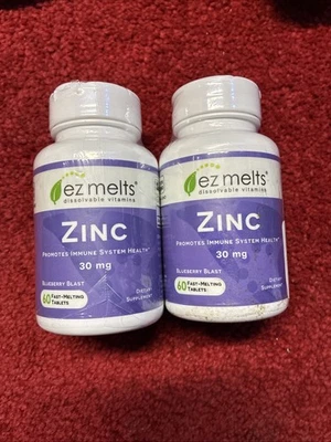 EZ Melts Zinc Disolución Rápida 60 Tab Apoyo Inmunológico Explosión de Arándanos 30mg Exp 11/25 Foto 1 de 3