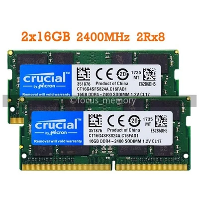 Crucial 32 GB = 2x16 GB DDR4 2400 MHz PC4-19200 260 pines SO-DIMM memoria para computadora portátil para HP Foto 1 de 4