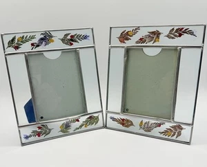 Picture Feame Glass & Wire Pine Green Leaf Accent 5X5” Set Of 2 - Picture 1 of 12