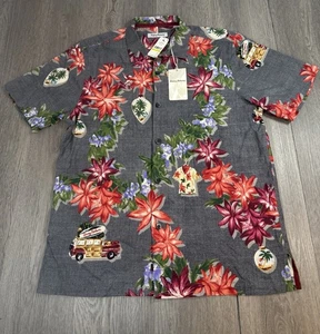 Tommy Bahama Shirt Mens Medium Silk Poinsettia Holiday Camp Hawaiian Tropical - Picture 1 of 11