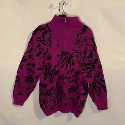 Suéter Vintage Años 80 Espirit Púrpura Estampado Audaz Talla Pequeña Cremallera Cuello Foto 1 de 4