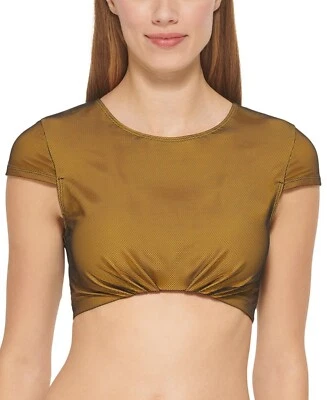 Top de bikini para mujer DKNY marrón recortado con malla superpuesta - S - marrón (2547) Foto 1 de 4