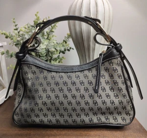 Dooney & Bourke Logo Monogram Medium Hobo Cotton w/ Leather Accents H402C BL - Picture 1 of 6