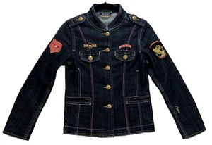 COOGI Denim Jacket Girls Size 14 Cropped Button Up Stand Collar Long Sleeve - Picture 1 of 18