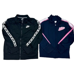 2 NIKE Jacket Girls 6 years Black Navy Track Full Zip Jacket Logo - Picture 1 of 7