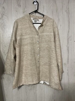Chaqueta Pintuck Orvis para mujer 100 % lino talla 18 beige Foto 1 de 4