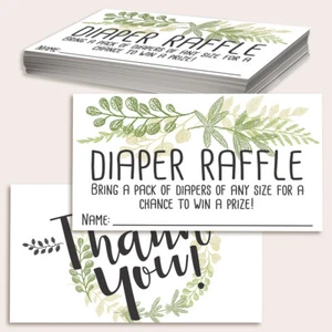 Diaper Raffle Tickets - Botanical - Set of 50 Double-Sided Raffle Cards - Blank - Picture 1 of 7
