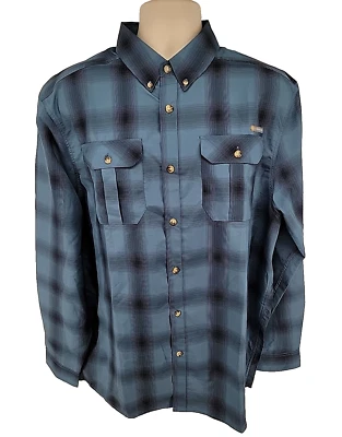 NEW Cloudveil Flannel Shirt Mens Large L Blue Buffalo Plaid Long Sleeve - Image 1 of 4