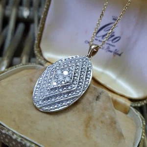 925 Sterling Silver Necklace, Gold Plated, Natural Diamonds Pendant, 0.350ct - Picture 1 of 9