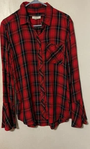 BEACH LUNCH LOUNGE Womens Top Sz S/P Red Black Plaid Button Up Long Sleeve Shirt - Picture 1 of 7