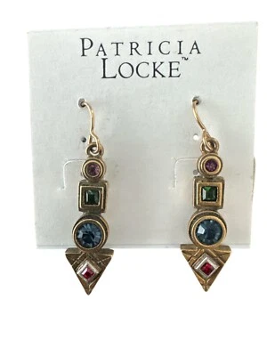 Patricia Locke USA Earrings Dangle Drop Pierced Swarovski Crystals 24K plated - Image 1 of 4