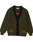 BENETTON Mens Graphic Cardigan Sweater Large Green Floral Wool BC10