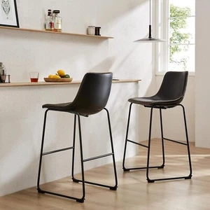 Counter Height Bar Stools Set of 2, 26 inch Leather Barstools Modern Bar Stools - Picture 1 of 7