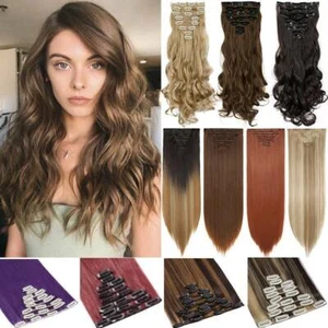 100% Real Thick 8Pcs 18Clips Clip in Full Head Hair Extensions NEW As Remy Human - Picture 1 of 67