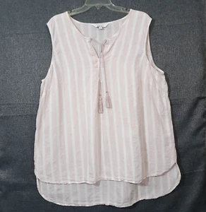 Company Ellen Tracy Top XXL Pink White Stripe 100% Linen Sleeveless Boho Peasant - Picture 1 of 9