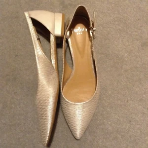Mujer Perlato Punta Punta Plana Plateada y Beige - Talla Uk 5/UE 38 Boda Fiesta - Imagen 1 de 3