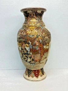 Antike japanische Satsuma handbemalte Porzellanvase mit vergoldetem Gold - Bild 1 von 12