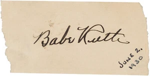 Yankees Babe Ruth Authentic Signed 1.5x3 Cut Signature Autographed BAS & PSA - Picture 1 of 4