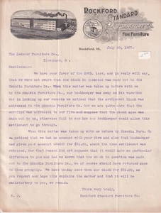 Briefkopf Ledermöbel Co Cleveland OH 1907 Verkäufer Korrespondenz - Bild 1 von 3
