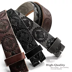 Floral Engraved One Piece Genuine Full Grain Leather Belt Strap 1-1/2" Wide - Picture 1 of 8