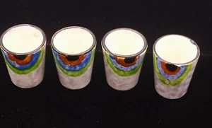 Vintage Marked Hand Painted German Pottery Shot Glasses Set of 4, Unusual  - Picture 1 of 7