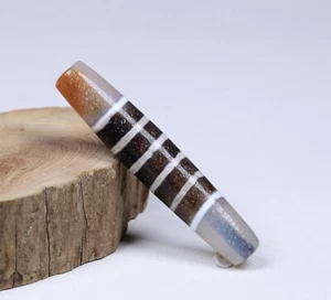 Himalayan Indo Tibetan Nepalese Stripes Chung Dzi Amulet Prayer Agate Bead - Picture 1 of 12