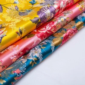 Retro Damask Peony Floral Fabric Tradition Satin Silk Kimono Costume Brocade DIY - Picture 1 of 19