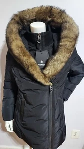 NEW MACKAGE WOMEN'S ADALI DOWN BLACK COAT WITH NATURAL FUR COLLAR TRIM SIZE XS - Picture 1 of 4