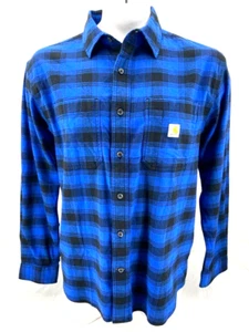 NEW Carhartt TW5945-M Rugged Flex Flannel LS Button Up Blue Plaid Shirt - Imagen 1 de 7