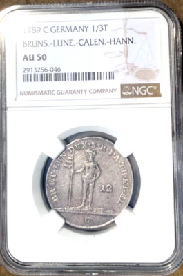 1789 C German States Brunswick Luneburg Wildman 1/3 Taler NGC AU 50 Germany - Image 1 of 2