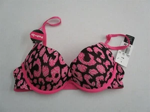 033X05 Rampage 500991 Animal Print Plunging Push Up Bra 34B Pink Animal Print - Picture 1 of 2
