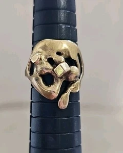 Vintage Brutalist Modernist Brass Ring Size 6 Unique OOAK - Picture 1 of 3