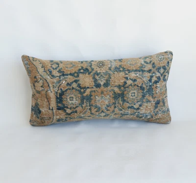 Vintage Handwoven Rug Pillow Cover , 12x24 in , Handmade Decorative Pillow - Image 1 of 4