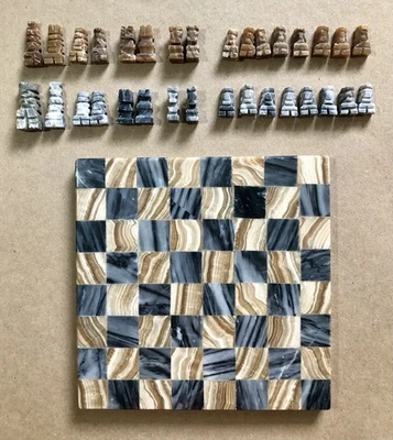 "Juego de ajedrez de mármol de piedra azteca mexicana tallada a mano negro y tostado 7,5"" ¡BONITO! Foto 1 de 4