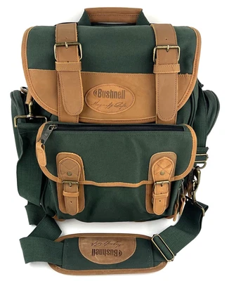 Bushnell Magnify Life Green Brown Leather Backpack Hiking Camping Laptop Bag - Image 1 of 4