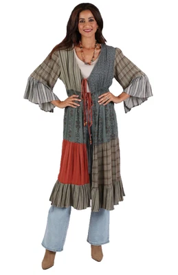 Nuevo con etiquetas HILOS SAGRADOS parche boho floral hippie rayón TOP CÁRDIGAN CHAQUETA PLUMERO XL Foto 1 de 4